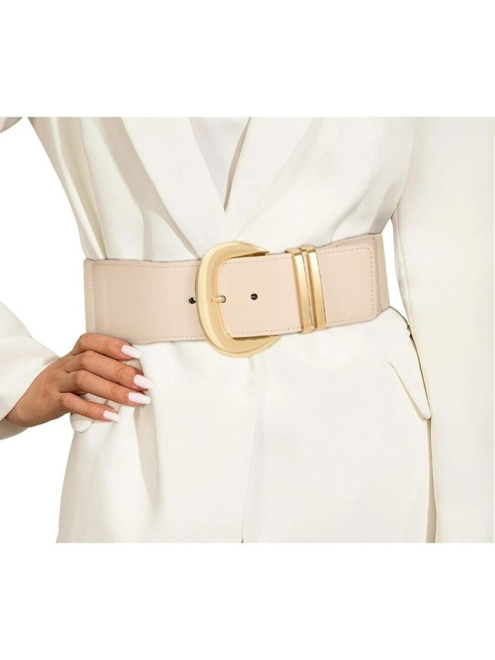 ⚡Golden Women Wide Elastic Waist Belt for Dresses Fashion Gold Buckle Stretchy